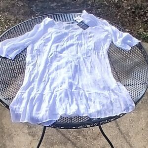 NWT Mlle Gabrielle White 3XL V-neck Tunic Blouse